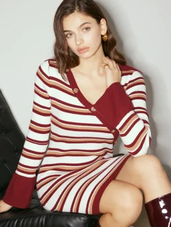 COMMENSE Color Block Striped Sweater Dress* Sweater Dresses|Sweater Dresses