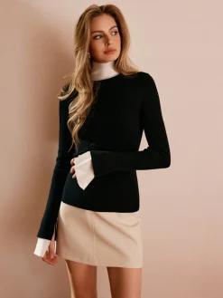 COMMENSE Color Block Turtleneck Knit Top* Sweater Tops|Sweaters & Cardigans