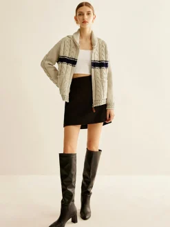 COMMENSE Color Block Twist Zipper Knit Outerwear* Sweater Tops|Outerwear