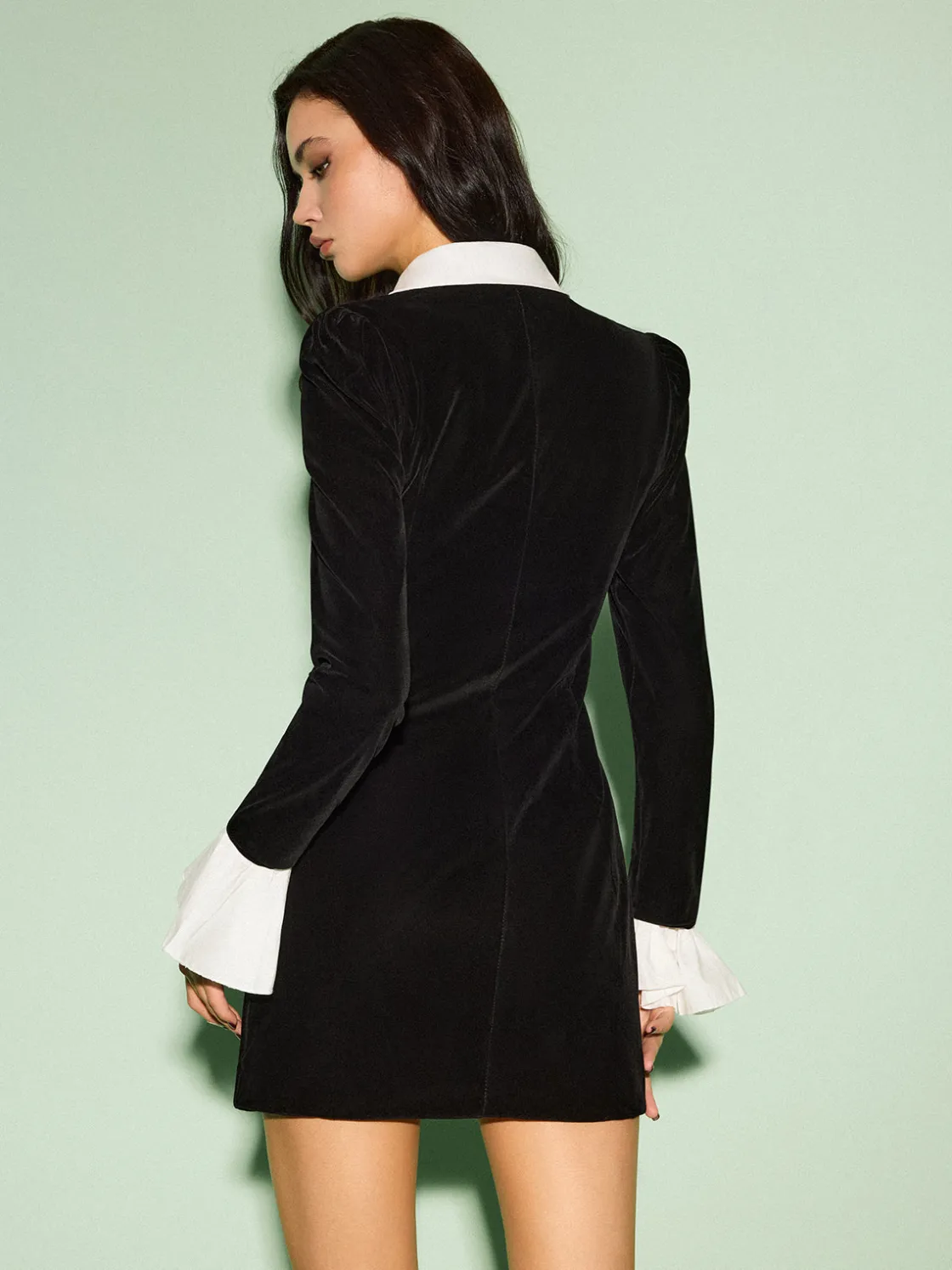 COMMENSE Color Block Velvet Zipper Dress* Casual Dresses|Work Dresses
