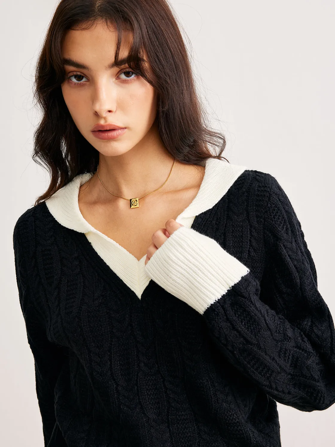 COMMENSE Color Block V-Neck Twist Sweater* Sweater Tops|Sweaters & Cardigans