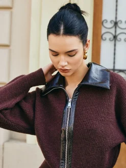 COMMENSE Color Block Zipper Knit Top* Sweater Tops|Sweaters & Cardigans