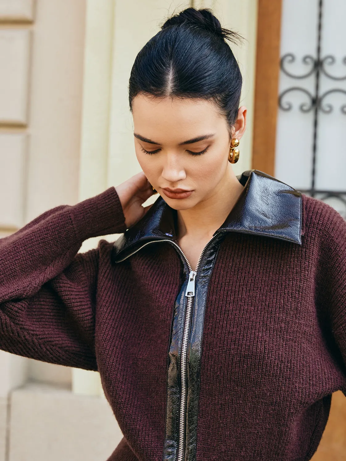 COMMENSE Color Block Zipper Knit Top* Sweater Tops|Sweaters & Cardigans
