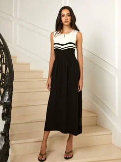 COMMENSE Colorblock Zip Front Sweater Dress* White Dresses|Sweater Dresses