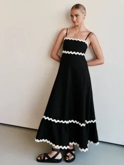 COMMENSE Contast Trim Cami Long Dress* Black Dresses|Work Dresses