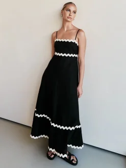 COMMENSE Contast Trim Cami Long Dress* Black Dresses|Work Dresses