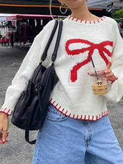 COMMENSE Contrast Binding Bow Sweater* Sweater Tops|Sweaters & Cardigans