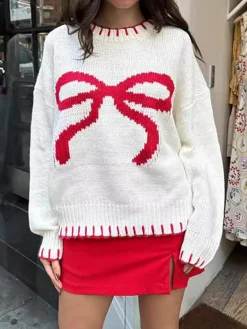 COMMENSE Contrast Binding Bow Sweater* Sweater Tops|Sweaters & Cardigans