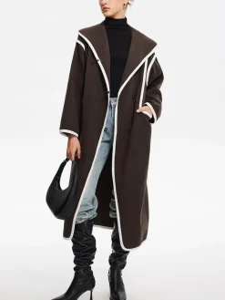 COMMENSE Contrast Binding Breasted Long Coat* Outerwear|Coats