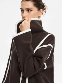 COMMENSE Contrast Binding Breasted Long Coat* Outerwear|Coats