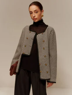 COMMENSE Contrast Binding Button Short Coat* Sweater Tops|Outerwear