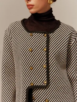 COMMENSE Contrast Binding Button Short Coat* Sweater Tops|Outerwear