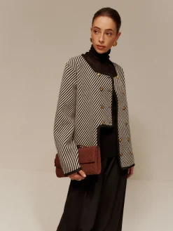COMMENSE Contrast Binding Button Short Coat* Sweater Tops|Outerwear