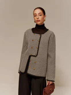 COMMENSE Contrast Binding Button Short Coat* Sweater Tops|Outerwear