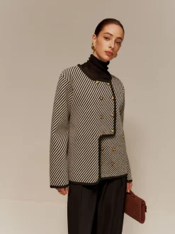 COMMENSE Contrast Binding Button Short Coat* Sweater Tops|Outerwear