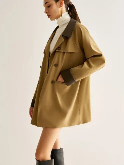 COMMENSE Contrast Binding Button Trench Coat* Outerwear|Coats