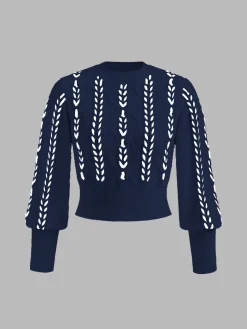 COMMENSE Contrast Binding Cinched Sweater* Sweater Tops|Sweaters & Cardigans