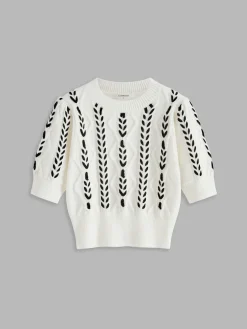 COMMENSE Contrast Binding Corset Cable Knit Top* Sweater Tops|Sweaters & Cardigans
