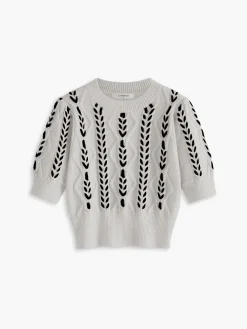 COMMENSE Contrast Binding Corset Cable Knit Top* Sweater Tops|Sweaters & Cardigans