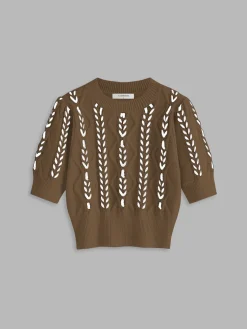 COMMENSE Contrast Binding Corset Cable Knit Top* Sweater Tops|Sweaters & Cardigans