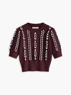COMMENSE Contrast Binding Corset Cable Knit Top* Sweater Tops|Sweaters & Cardigans