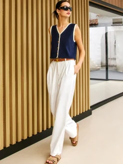 COMMENSE Contrast Binding Golden Button Sweater Vest* Sweater Vests|Sweaters & Cardigans