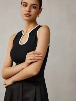 COMMENSE Contrast Binding Keyhole Neckline Tank Top* Tank Tops & Camis|Tops