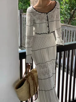 COMMENSE Contrast Binding Knit Maxi Skirt* Skirts|Knitwear