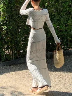 COMMENSE Contrast Binding Knit Maxi Skirt* Skirts|Knitwear