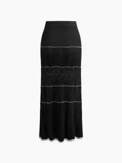 COMMENSE Contrast Binding Knit Maxi Skirt* Skirts|Knitwear