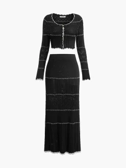 COMMENSE Contrast Binding Knit Maxi Skirt* Skirts|Knitwear