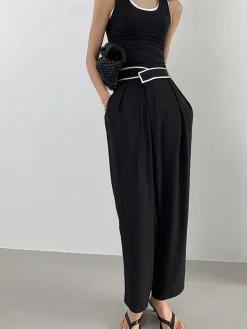 COMMENSE Contrast Binding Relaxed Casual Pants* Pants|Bottoms