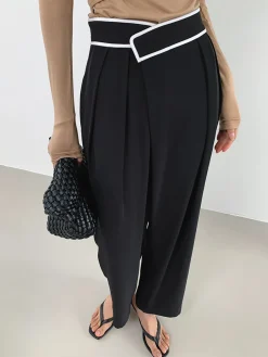COMMENSE Contrast Binding Relaxed Casual Pants* Pants|Bottoms