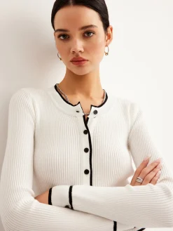COMMENSE Contrast Binding Ribbed Button Cardigan* Cardigans|Sweaters & Cardigans