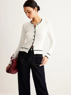 COMMENSE Contrast Binding Ribbed Button Cardigan* Cardigans|Sweaters & Cardigans