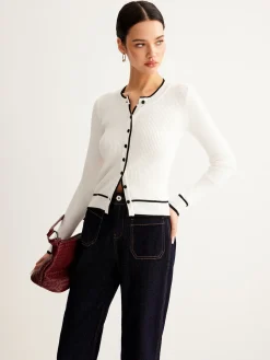 COMMENSE Contrast Binding Ribbed Button Cardigan* Cardigans|Sweaters & Cardigans