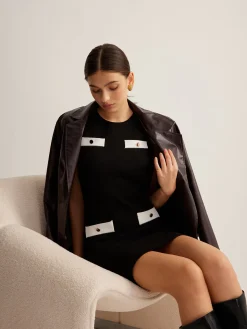 COMMENSE Contrast Binding Sleeveless Sweater Dress* Black Dresses|Sweater Dresses