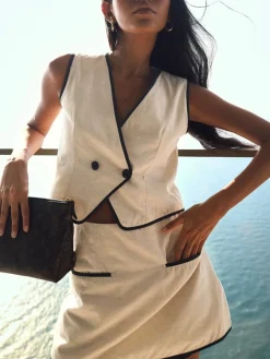 COMMENSE Contrast Binding V-Neck Sleeveless Shorts Set* Shorts Sets|Shorts