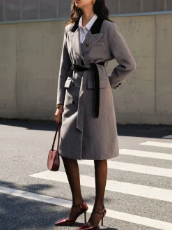 COMMENSE Contrast Collar Belted Tweed Coat* Outerwear|Coats