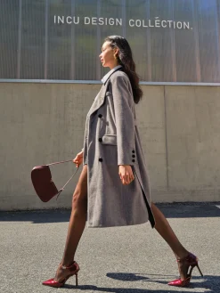 COMMENSE Contrast Collar Belted Tweed Coat* Outerwear|Coats