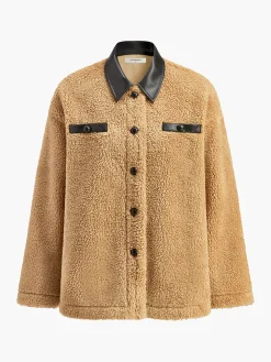 COMMENSE Contrast Collar Button Fleece Jacket* Outerwear|Jackets