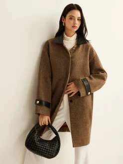 COMMENSE Contrast Collar Button Wool Coat* Outerwear|Coats
