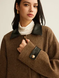 COMMENSE Contrast Collar Button Wool Coat* Outerwear|Coats