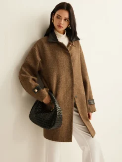 COMMENSE Contrast Collar Button Wool Coat* Outerwear|Coats