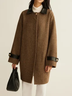 COMMENSE Contrast Collar Button Wool Coat* Outerwear|Coats