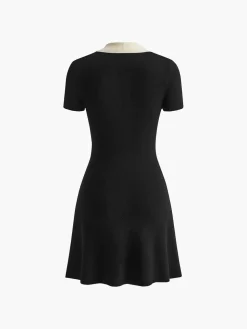 COMMENSE Contrast Collar Flowy Sweater Short Dress* Black Dresses|Sweater Dresses