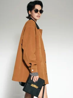 COMMENSE Contrast Collar Suede Blazer* Outerwear|Blazers