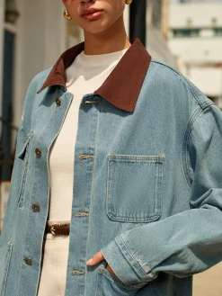 COMMENSE Contrast Collar Versatile Denim Jacket* Outerwear|Jackets