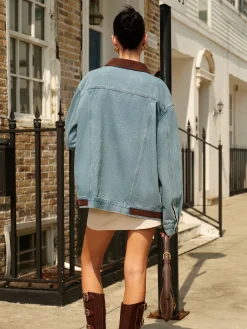 COMMENSE Contrast Collar Versatile Denim Jacket* Outerwear|Jackets