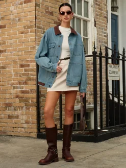 COMMENSE Contrast Collar Versatile Denim Jacket* Outerwear|Jackets